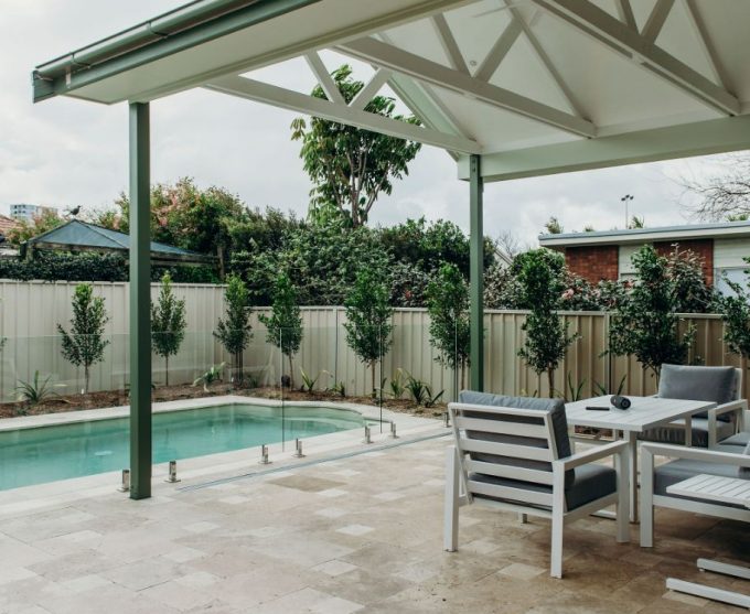 Swimming Pool With Table And Chair — Construction in Newcastle